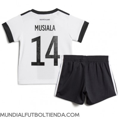 Camiseta Alemania Jamal Musiala #14 Primera Equipación Replica Mundial 2022 para niños mangas cortas (+ Pantalones cortos)
